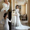 Elegant Long Sleeve Mermaid Wedding Dress with Lace Appliqued Satin Boho Beach Wedding Gowns Sequined Vestido De Novia251I