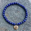 SN1106 Bracelet de perles entier fait à la main 6mm Lapis Lazuli perles de pierre naturelle en laiton Antique Ohm Lotus bouddha bracelet à breloques 207p