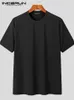 T-shirts hommes Incerun Fashion Style Casual Hommes O-Cou Design Niche Camiseta Élégant Rayé Solide Confortable T-shirts à manches courtes S-5XL 230920