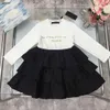 23ss baby clothes Gold letter printing girl dress designer Long sleeved Kids frock Size 100-150 CM Child Multi layered cake skirt Sep01