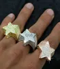 Band Rings Mens 3D Star 14K Gold Plated Copper Rings Bling Iced Out Cz Stone Star Shape Ring Gold Silver Rosegold Hiphop Jewelry9962353 x0920