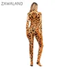 Zawaland Animal Léopard Imprimé Combinaison Catsuit Costume Sexy Zentai Cosplay Body Costume Couverture Complète avec Queue Fitness Tenue