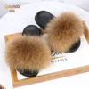 Slippers Summer Real Fur Slippers Ladies House Shoes Women Fluffy Raccoon Fur Slides Flip Flop Flat Furry Outdoor Sandals Woman Shoes 230920