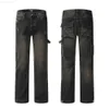 Gaojie Trendy Brand Vibe Wind Wash Water Worn Decay Wooden Pants Straight Tube Pants, Ankle Button Casual Jeanssek8