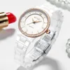 ساعة Wristwatches Wather Watches سيدات أزياء السيراميك حزام مراقبة أناقة رومانسية الكوارتز wristwatch مقاومة للماء أبيض