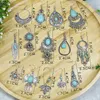 Silver Vintage Turquoise Drop Dangle Earrings Fashion Ear Hook Bohemia Hoop Earrings Women Party Jewelry Gifts