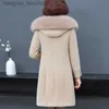 Kadın Yün Karışımları 2023 Yeni Orta Yaşlı Kadınlar Moda Büyük Boyut Yün Katlı Kış Kışla Sıcak Kapşonlu Sıcak Hooded Orta Uzunlukta Sahte Mink Outwear Mom Kıyafet L230920