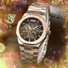 Hohles Skelett-Zifferblatt, automatisches Datum, Herrenuhren, luxuriöse Mode, Herrenuhr mit Vollstahlband, Quarzwerk, Roségold, Silber, Freizeit-Armbanduhr, Geschenke