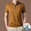 Homens camisetas Mulberry Silk Manga Curta T-shirt para Homens Verão Fino Casual Mens Camisa Metade Zip Polo Roupas Ropa Hombre