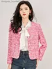 Women's Wool Blends ZJYT Luxury Sequined Tweed Woolen Jackets and Coats for Women 2023 Long Sleeve Pink Office Casual Party Outerwear Veste Femme L230920