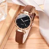 Horloges Topstijl Mode Dames Luxe lederen band Analoog quartz horloge Dameshorloge Damesjurk Zwarte klok