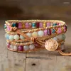 Strand Boho Natural Stone Beads Beaded Wrap Bracelets Rose Quartz Love Heart Charm 3 Strands Bracelet Women