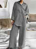 Kvinnor Tvåbitar byxor Casual 2st Pant Set Plus Size Moderskapskläder Blus Skjorta Wide Leg Set Twopiece Semesterkläder 230920