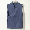 Männer Westen Chinesische Traditionelle Hanfu Unterhemd Leinen Baumwolle Ärmellose Tops Tang Anzug Kimono Jacke 230919