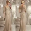 Champagne mère de la mariée robes de grande taille 2023 en mousseline de soie demi-manches marié marraine robe de soirée pour le mariage nouveau perlé Lac239W