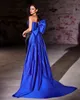 Abiti da sera Nero Royal Blue Prom Abito da festa Senza spalline Senza maniche Raso Cerniera Con lacci Taglie forti Nuovo Custom A Line Spacchi alti fino alla coscia