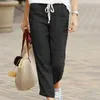 Women's Pants Spring Trousers Solid Color Cotton Linen Style Loose Casual Plus Size Drawstring Elastic Women