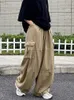 Kvinnor Pants Capris Houzhou Harajuku Streetwear Khaki Cargo Pants Women Orize Tickets Hip Hop Black Wide Leg Byxor för kvinnliga koreanska mode 230920