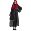 Etniska kläder muslimska kvinnor klär Musulmane Dubai Turkish Hollow-Out Ladies Arab Caftan Kaftan Malaysia Black Abayas