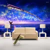 Wallpapers 3d Cartoon Murals For Kids Room Starry Sky Blue MuralsTV Sofa Background Wall Train Ceiling Wallpaper