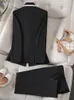 Kvinnors tvåbitar byxor Fashion Grey Black Apricot Pant Suit Office Ladies Blazer och byxa Formell 2 Set för Autumn Winter