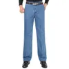Herr jeans ankomst sträcka för män våren hösten manlig avslappnad högkvalitativ bomull regelbunden passform denim byxor mörkblå baggy byxor 230919