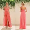 2019 barato prata coral vestido de dama de honra longo chiffon sem costas simples vestido de dama de honra vestido de convidado de casamento feito sob encomenda plus size208s