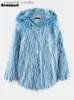 Pelliccia da donna Pelliccia sintetica Nerazzurri Autunno Inverno Blu Shaggy Peloso Spessa Calda Pelliccia sintetica Cappotto da donna con cappuccio Manica lunga Allentato Casual Giacca soffice 2023 L230920