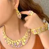 Wedding Jewelry Sets Pera Magnificent 4Pcs Pink Blue CZ Indian Gold Color Luxury Bridal Choker Necklace Earrings for Women J524 230920