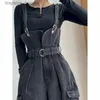 Kvinnors jumpsuits Rompers Black Denim Jumpsuits for Women Korean Style Vintage PlaySuit Wide Leg Pants Loose Trousers Overdimensionerade Overalls For Women kläder L230921