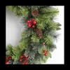 クリスマスの装飾クリスマスリースパインパインニードル赤い果実の装飾的な花輪のアレンジメントフロントドアウィンドウハンディングリース40cm HKD230921