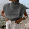 Kvinnors tröjor Turtleneck ärmlösa kvinnor Väst tröja 2023 Vita axelkuddar Pullover Knittad Löst ins höst Vinter Casual Jumper Sexig J230921