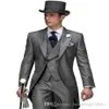 One Button Morning Style Suit Shiny Gray Groom Tailcoat Peak Lapel Mens Wedding Party Suits 3 Pieces Blazer Jacket Pants Vest Tie281I