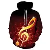 Herrtröjor Spring Autumn Note 3D Printe Hoodie Sweatshirt Men Music Hooded Long Sleeved Jacket Trendy Hip Hop Overdimensionerade kläder