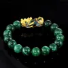 8 12mm Obsidian Stone Beads Chakra Bracelet Feng Shui Good Green Luck Wealth Gold Women Bracelet Pixiu Charms Wristband Uni K1G23199