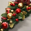 Juldekorationer Juldörrkrans Artificial Pine Tree Christmas Wreath with Green Gold Leaves and Baubles Bow Knot Decor Winter Christmas HKD230921