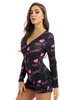 Combinaisons pour femmes Barboteuses Femmes Oui Papa Lettre Léopard Imprimé Vêtements De Nuit Combinaison Manches Longues Justaucorps Body Moulant Court Pyjama Salopette 230921