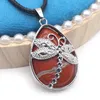 Pendant Necklaces Rose Quartzs Necklace Water Drop Natural Agates Stone For Women Jewerly Leather Chain Choker