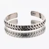 Bangle S Silver Vintage Bracelet Personality Tire Pattern Male Hand Chain Simple Thai Silver Open Bangle For Men And Women 230921