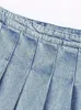 Zweiteiliges Kleid, hohe Taille, breiter Falten-Jeansrock für Frauen, schicker seitlicher Knopf, Reißverschluss, Sommerröcke, 2023, modische A-Linie, Mini 230921