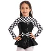 Dancewear Racer Costume Car Driver Shorty Unitard Dress for Girls Kids Long Sleeve Grid Jazz Modern Latin Dancewear för Halloween Cosplay 230920