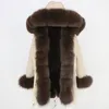 LaVelache Manteau de fourrure d'hiver Long Parka Hommes Doublure de lapin Collier naturel à capuche épais chaud veste masculine 201204