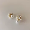 Orecchini a bottone WTLTC retrò multi mini conchiglia fiore per donna perle doppie laterali borchie a sfera bianche francesi