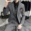 Men's Suits 3 Pieces Suit Set For Wedding 2023 Blazer Pants Sets Classic Plaid Slim Fit Prom Dresses Marriage Gray Costumes