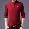 Herrklänningskjortor Autumn Men's Mandarin Collar Long Sleeve Tshirts Trend Slim Cotton Korean Style Shirt Märkning Male Topps för Spring 4XL L230921
