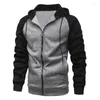 Hoodies masculinos outono inverno cor contraste zíper cardigan com capuz de pelúcia quente casual casaco de manga longa