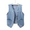 Women's Vests Ladies Vest Retro Loose V Neck Single-breasted Casual Solid Color Firm Stitching Hip Hop Fall Waistcoat Clothing