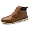 Laarzen Herfst Winter Leer Heren Enkel Slijtvast Antislip Herenmode Zwart Veterschoenen Werk Chaussure Homme