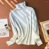 Pulls pour femmes Dip Dye Col haut Pull en laine Deux tons Superposition Pull à col roulé Femmes Automne Hiver