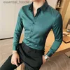 Camisas de vestido masculinas camisa de manga comprida 2023 novo estilo britânico sólido casual slim fit camisas y blusas vestido formal química homme roupas masculinas l230921